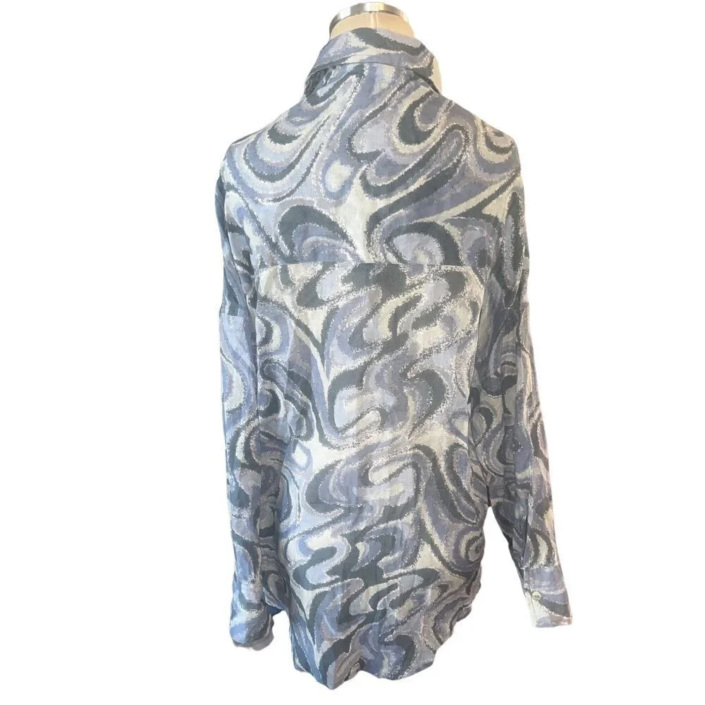 Indah Como Oversize Button Up Shirt in Imagine Blue Small New Womens Blouse